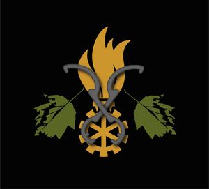 Das Logo des Elsbeercups zeigt eine stilisierte Flamme, Blätter und ein Zahnradsymbol auf schwarzem Hintergrund.